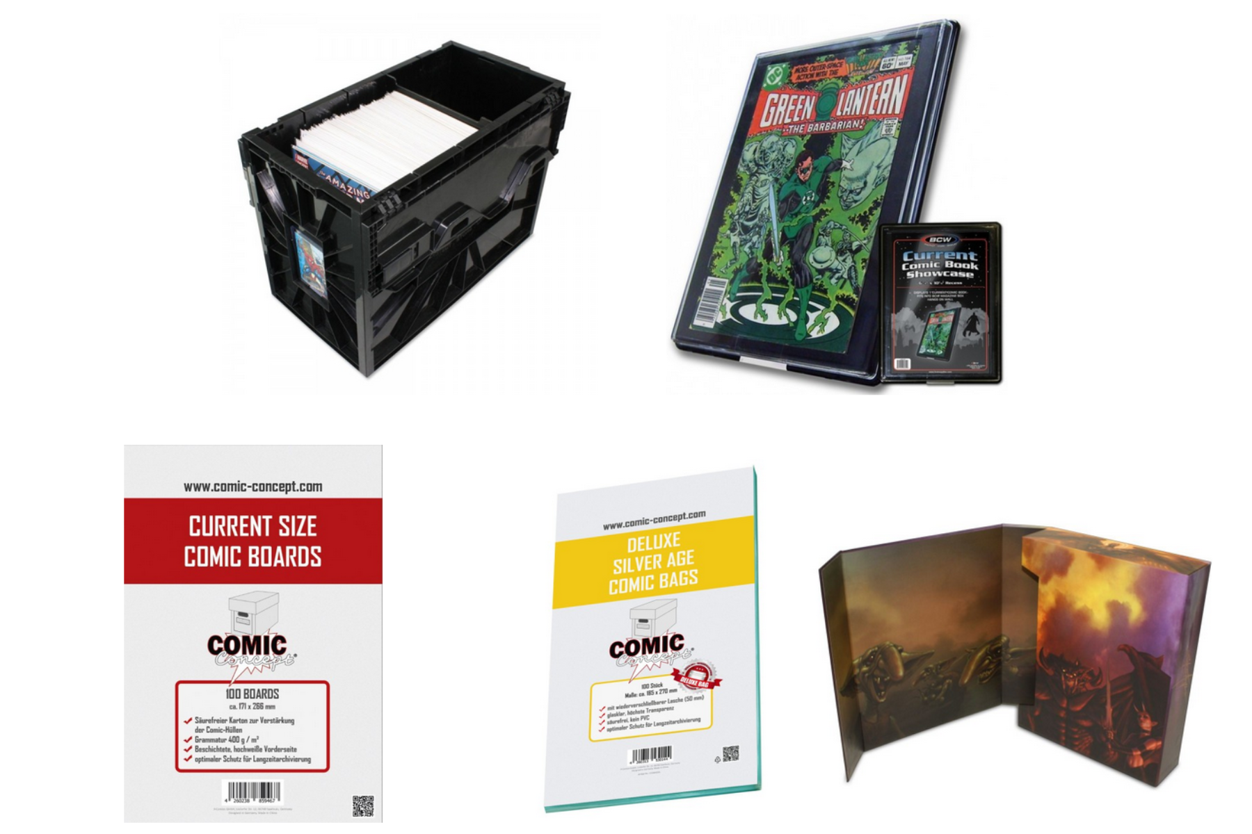 BCW Comic Bin, BCW Shocase, Current Size Comic Boards, Deluxe Silver Age Comic Board, Magazine Stor Folio