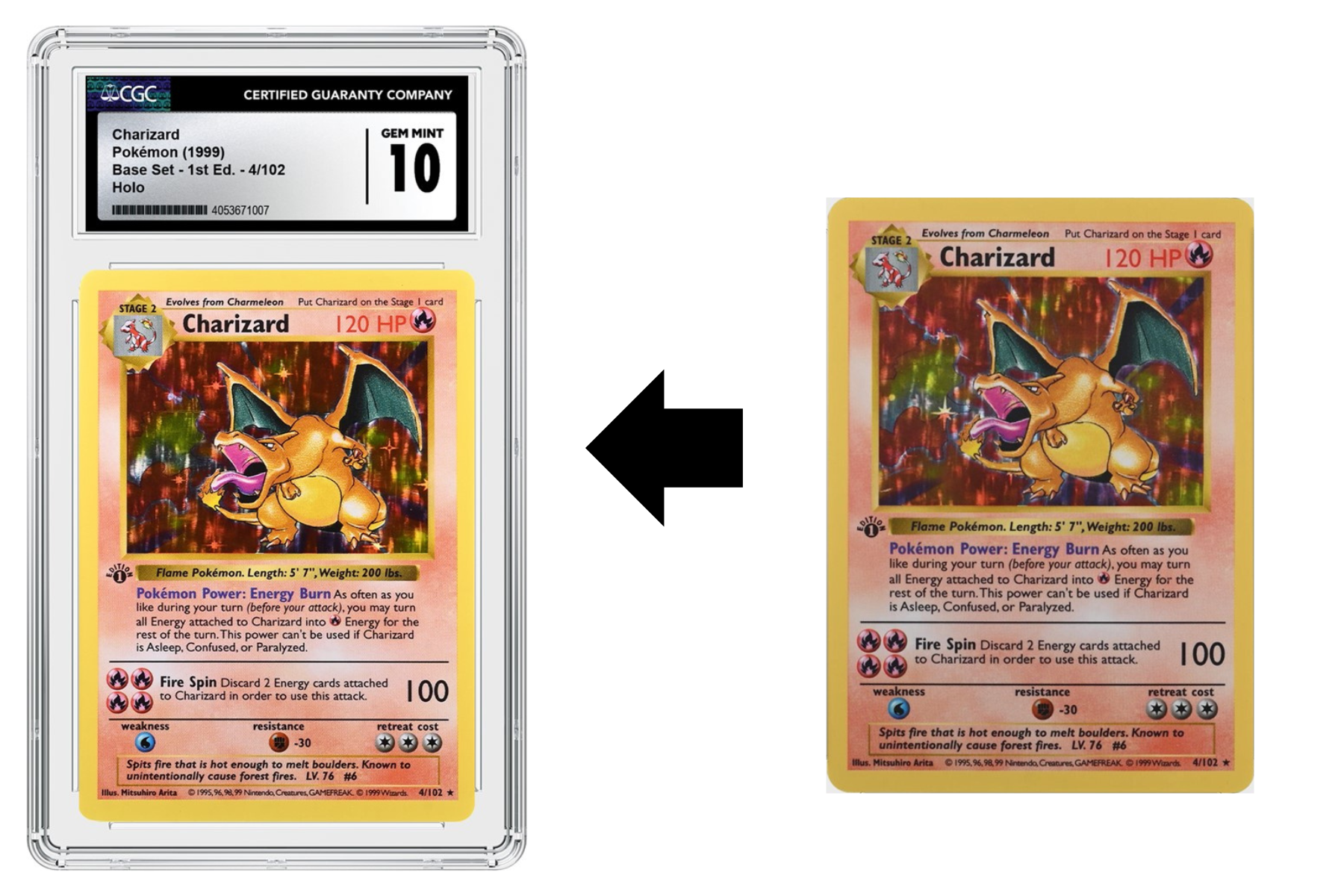 CGC Karten Grading-Service, Charizard Vor und Nach CGC Grading