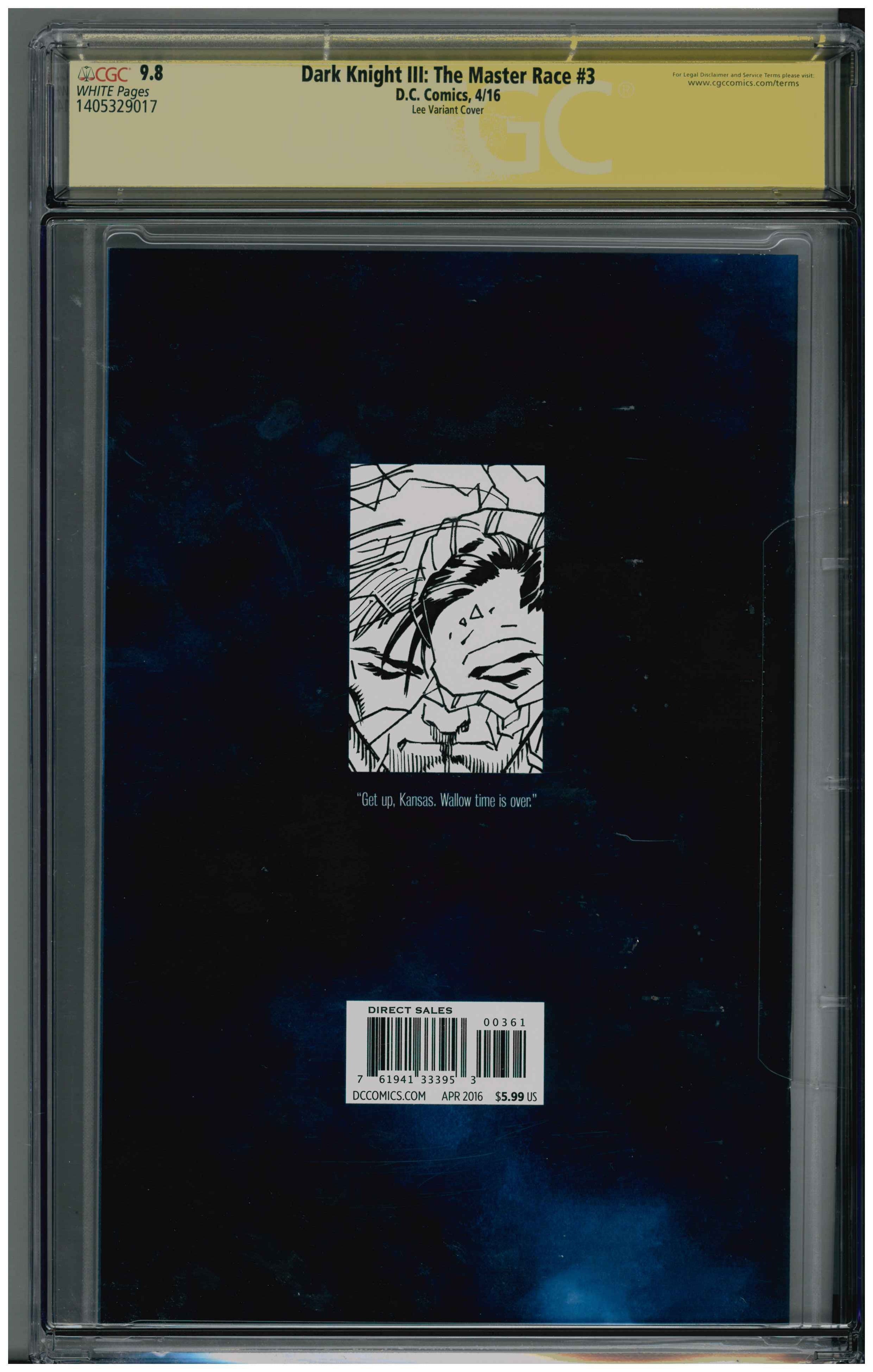 Dark Knight III: The Master Race #3 | Signed by Azaralleo, Janson, Kubert, Miller backside