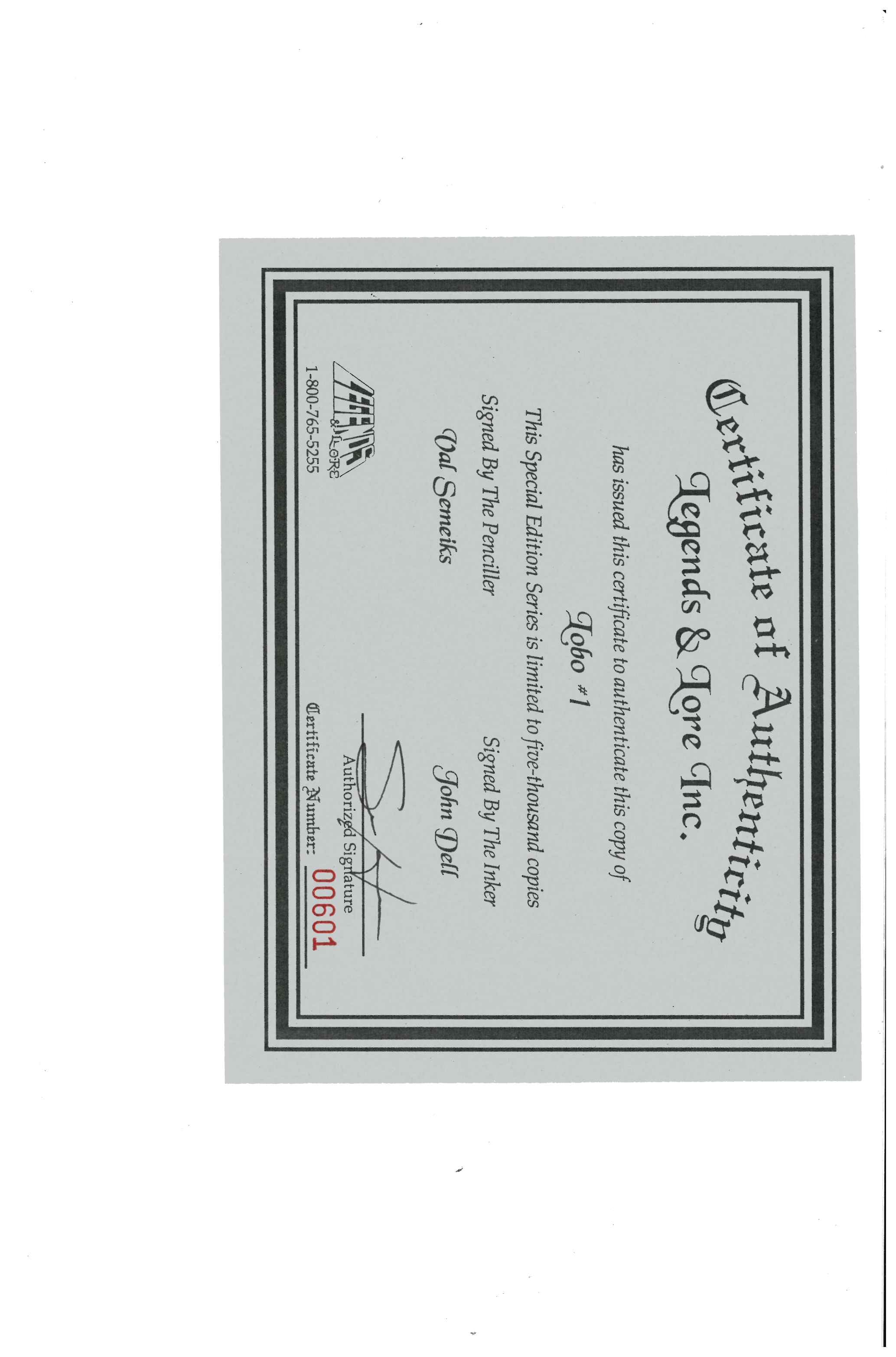 Lobo #1 | Signed by Val Semeiks & John Dell Certificate of Authenticity