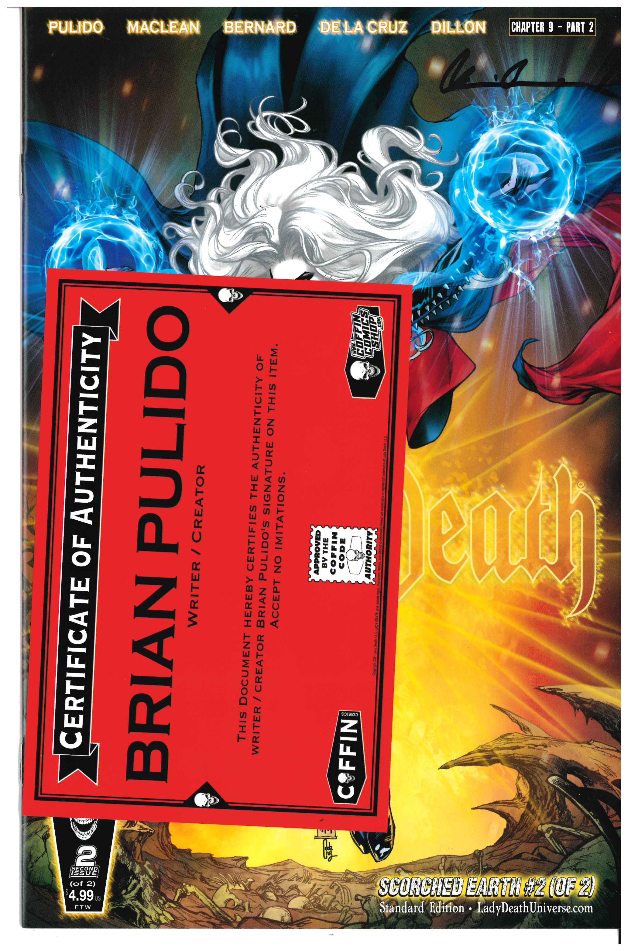 Lady Death: Scorched Earth #2 | Signed by Brian Pulido Certification of Authenticity