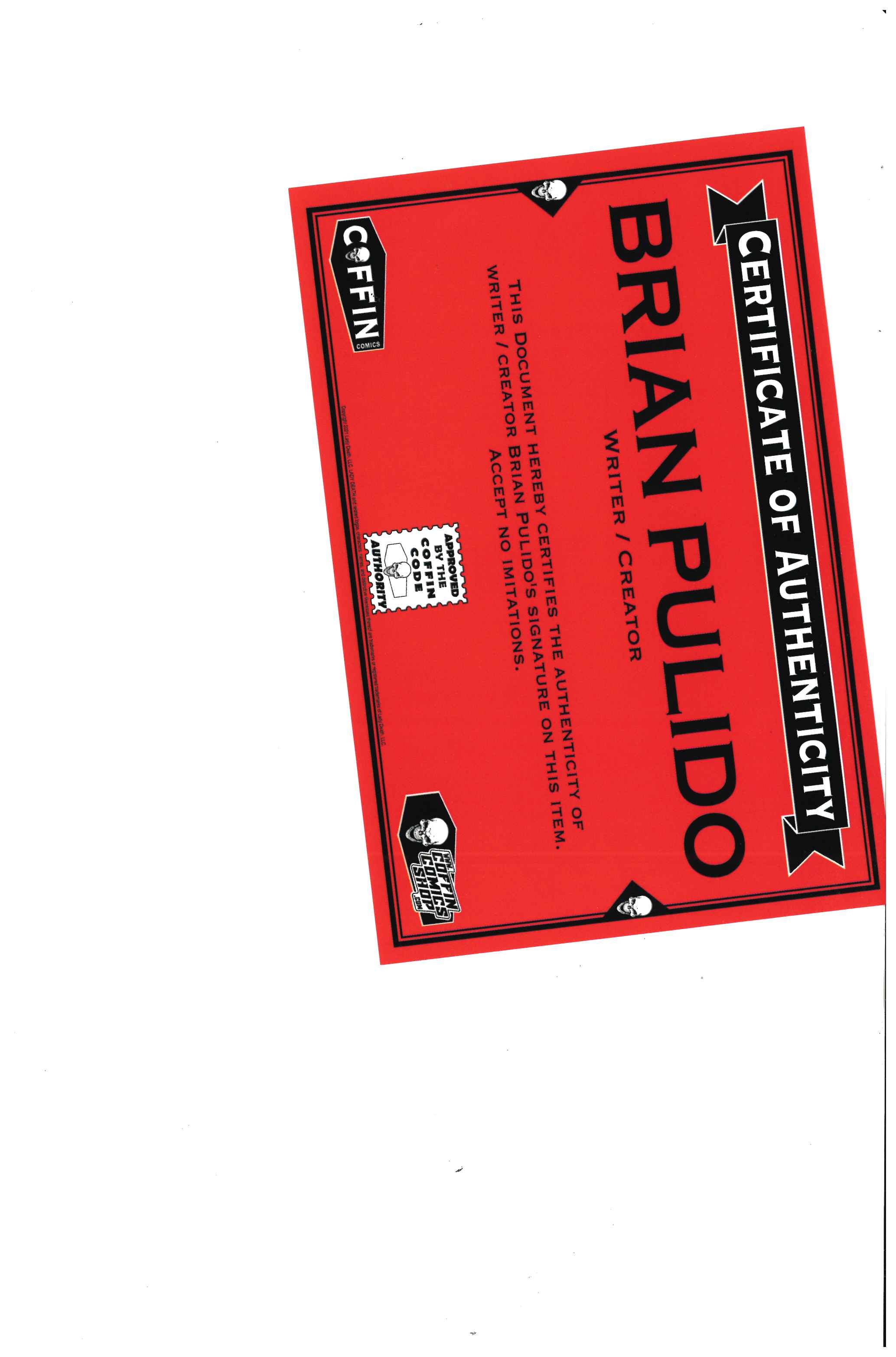 Lady Death: Treacherous Infamy #2 | Signed by Brian Pulido Certification of Authenticity