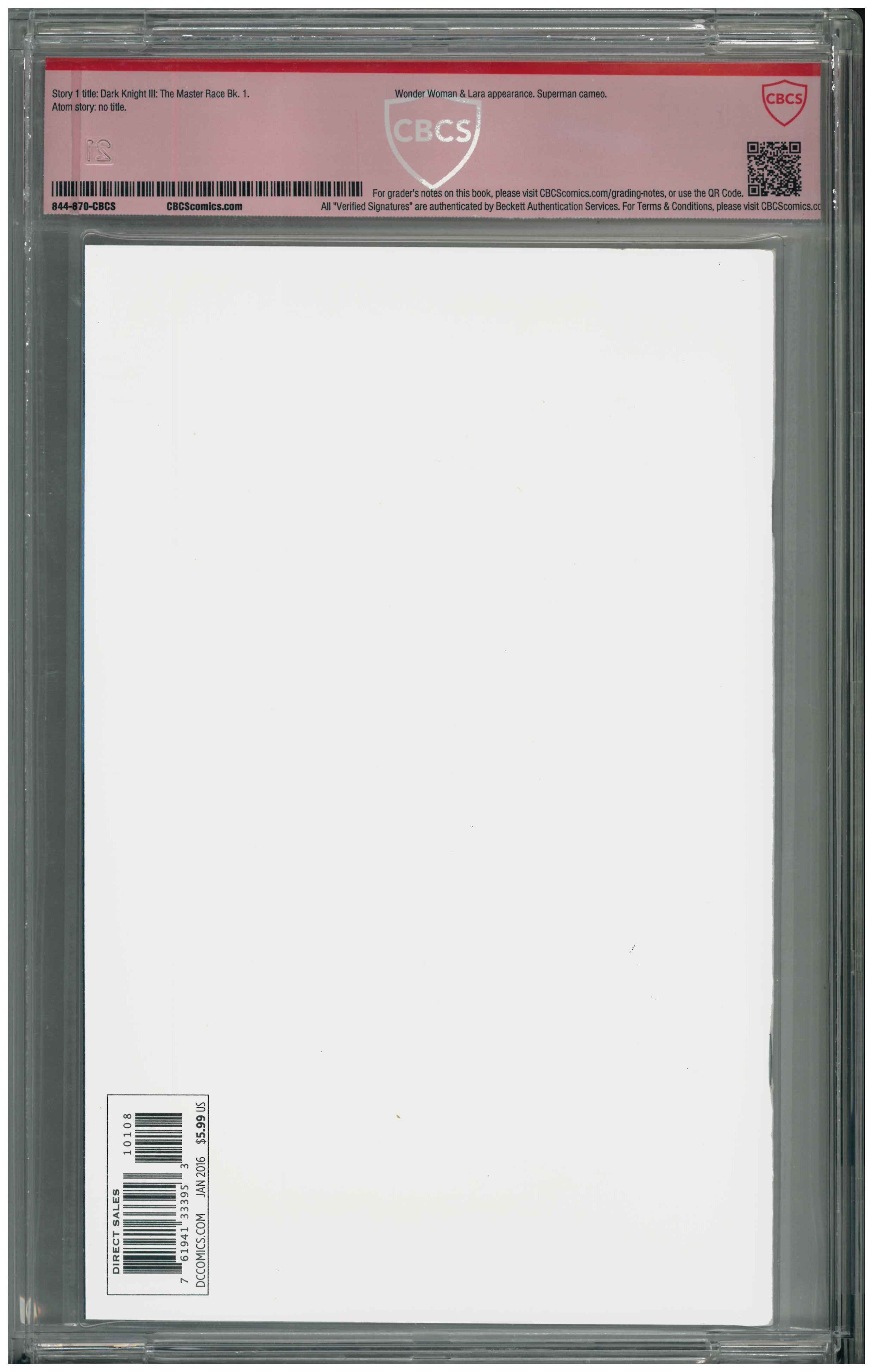 Dark Knight III: The Master Race #1 | Signed & Sketch by Frank Miller backside