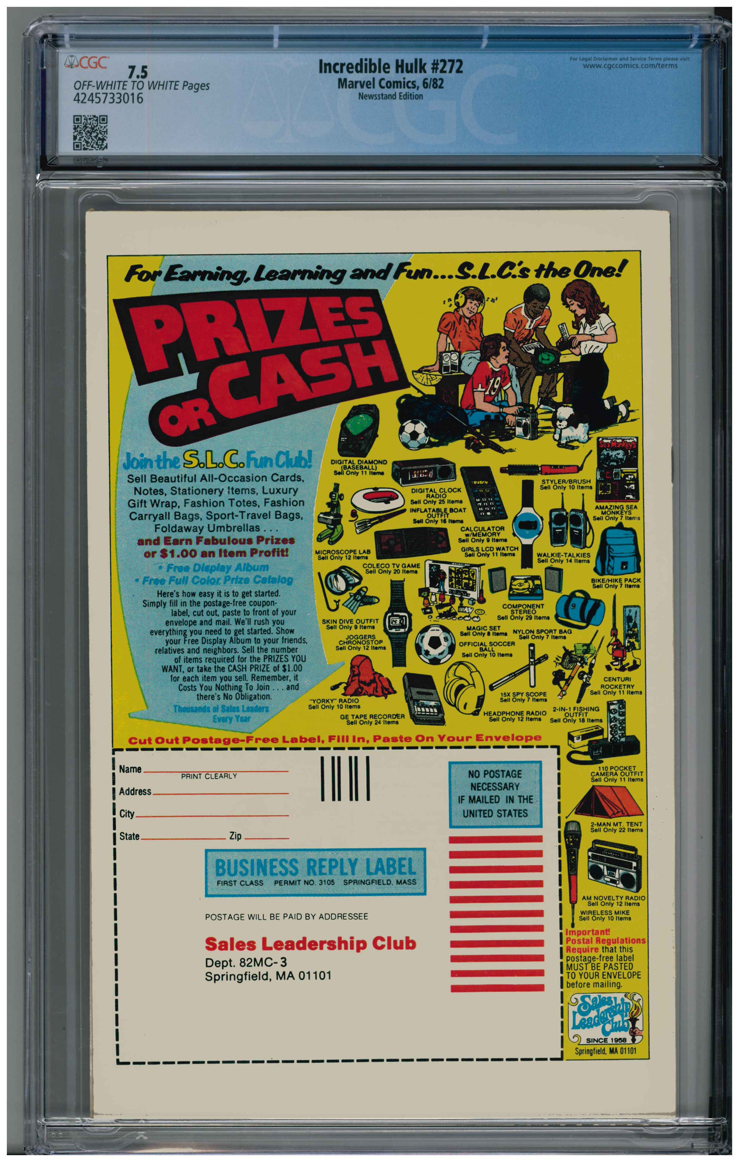 Incredible Hulk #272 backside