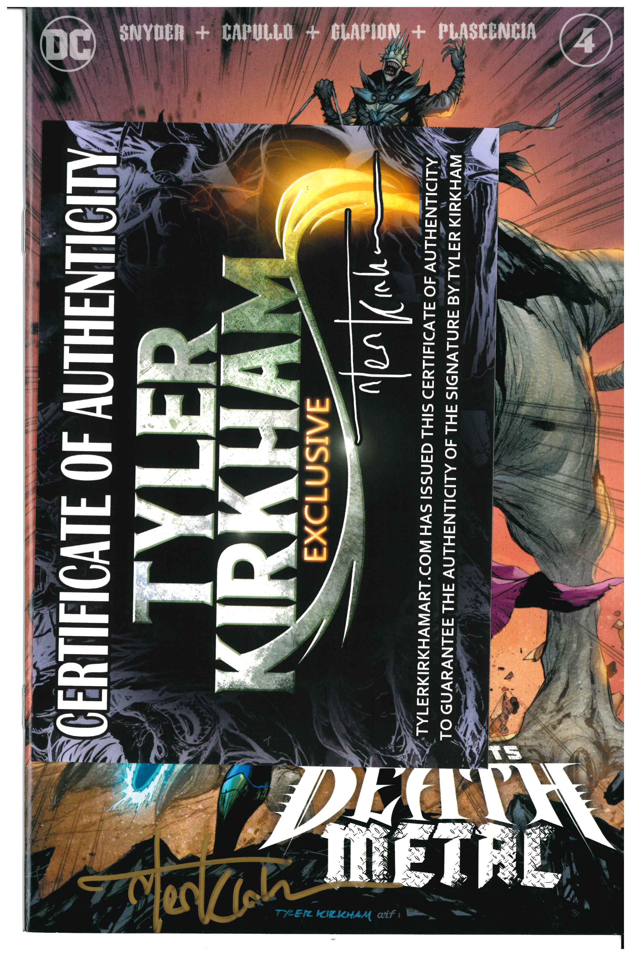 Dark Nights: Death Metal #4 | Unterschrieben von Tyler Kirkham Zertifikat