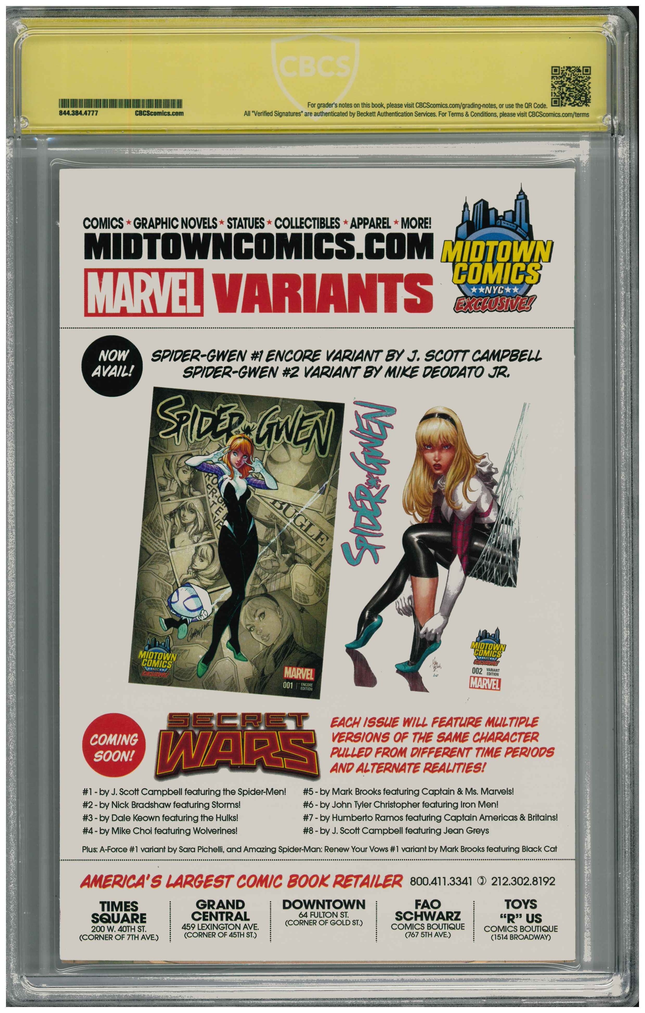 Secret Wars #9| Unterschrieben von Stan Lee & J. Scott Campbell Rückseite