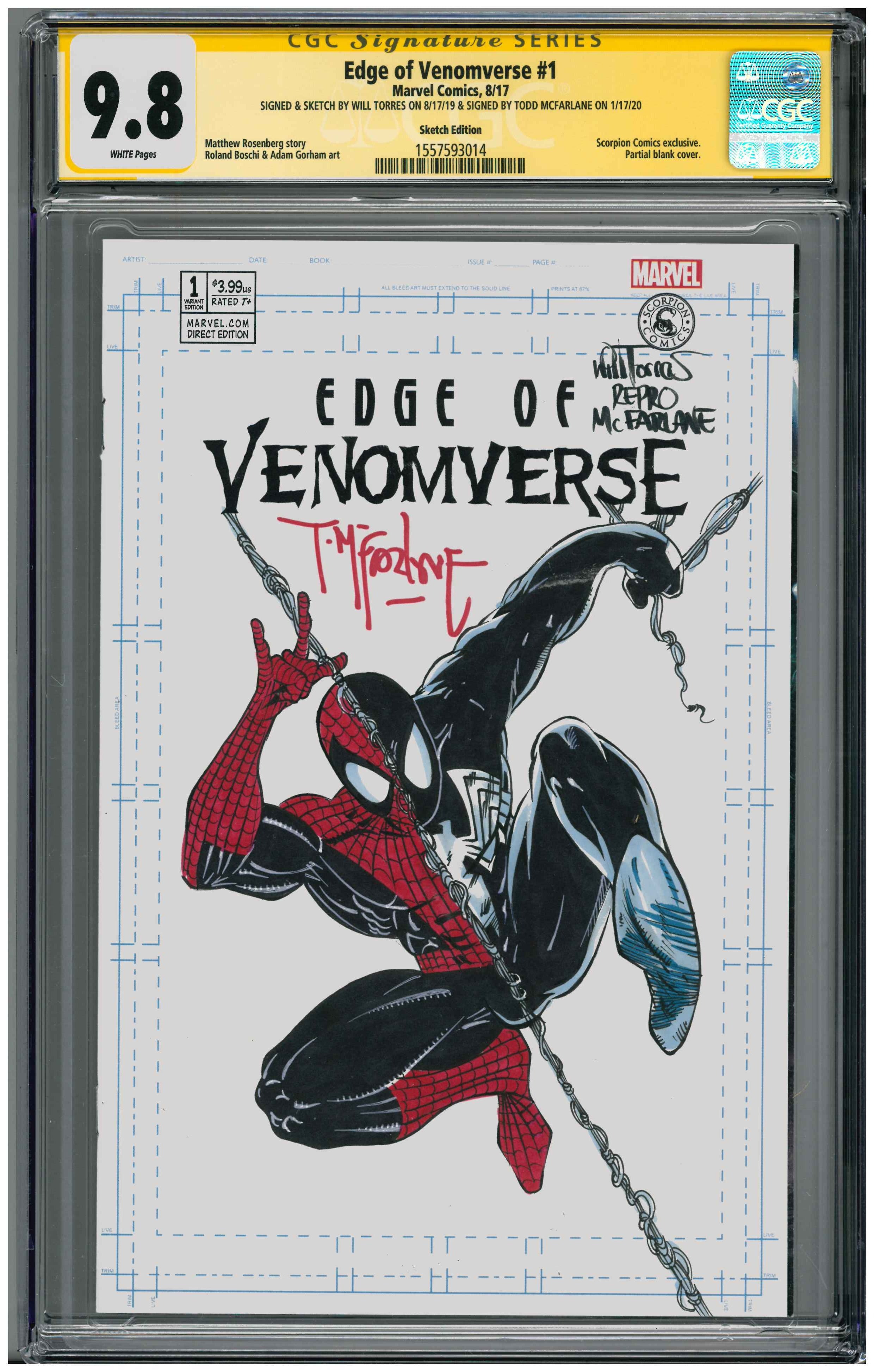 Edge of Venomverse #1 | Unterschrieben von Todd McFarlane & Unterschrieben und Sketched von Will Torres