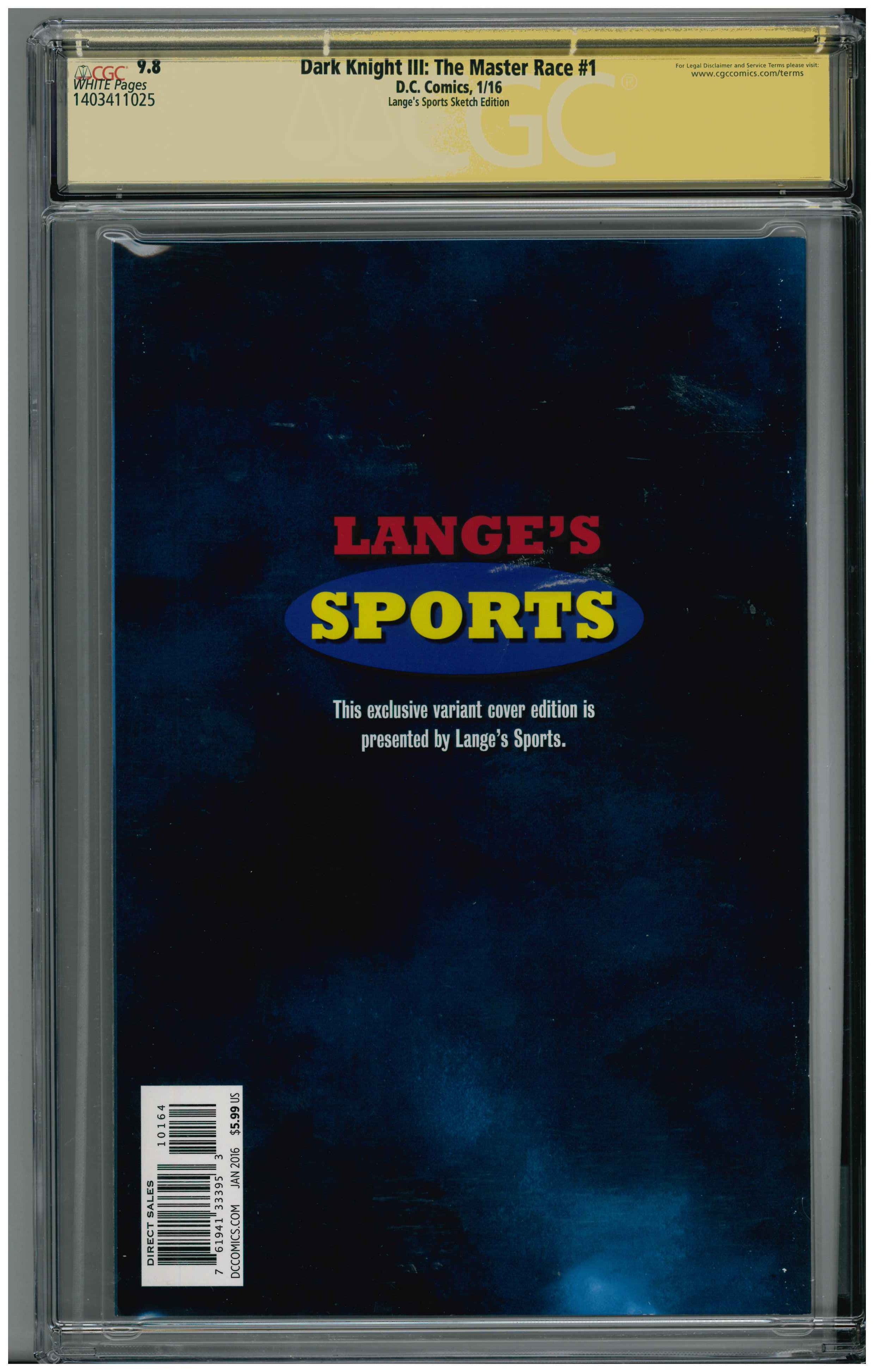 Dark Knight III: The Master Race #1| Unterschrieben von Scott Hanna & David Finch Rückseite