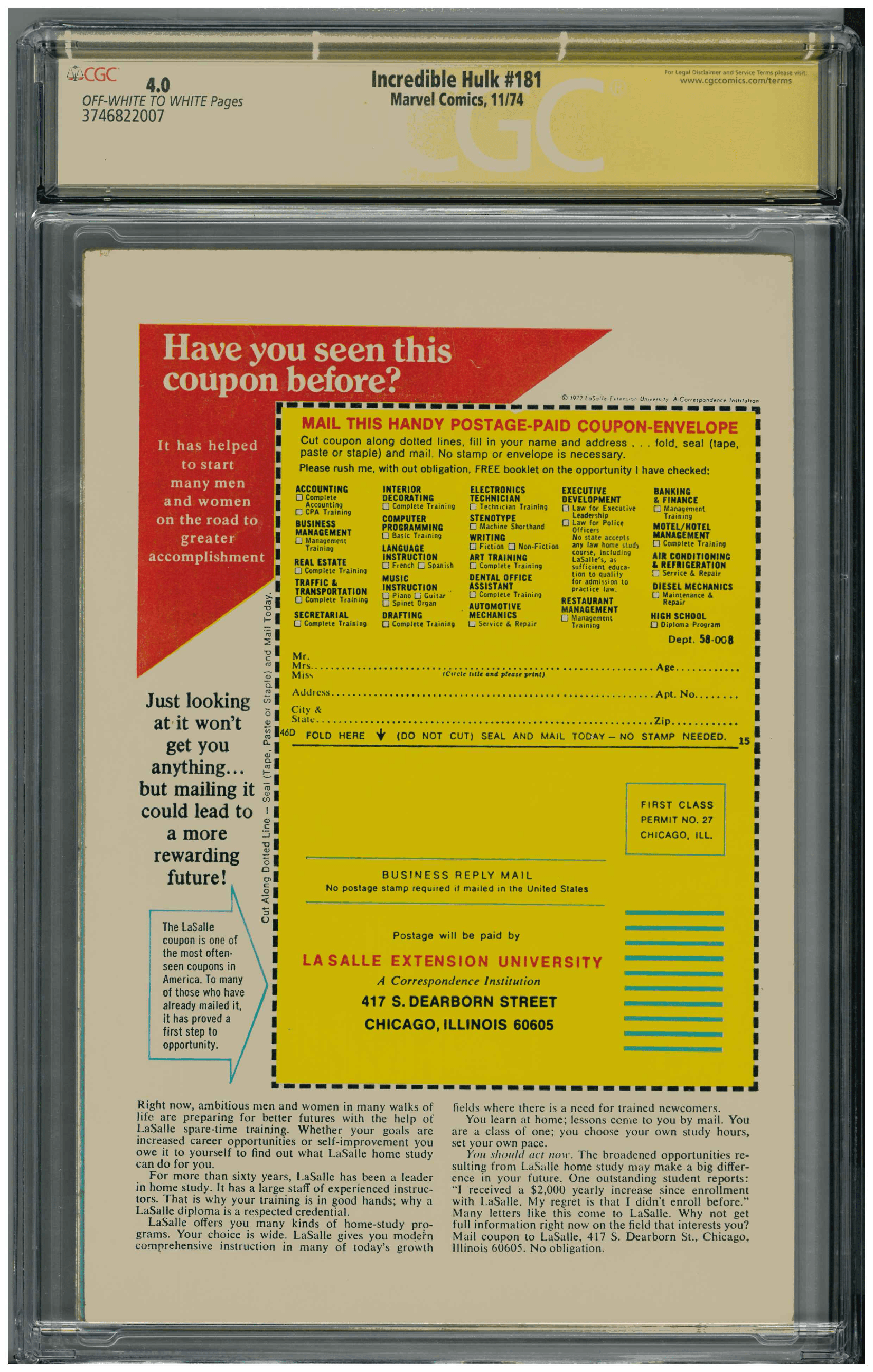 Incredible Hulk #181 backside