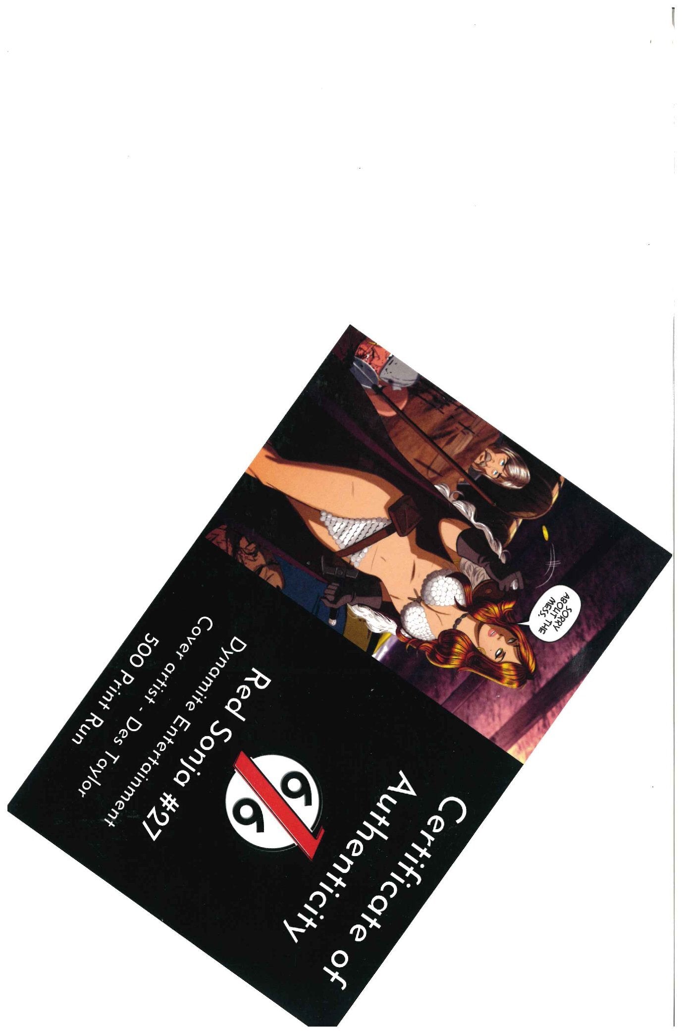 Red Sonja #27 certificate of aauthenticity