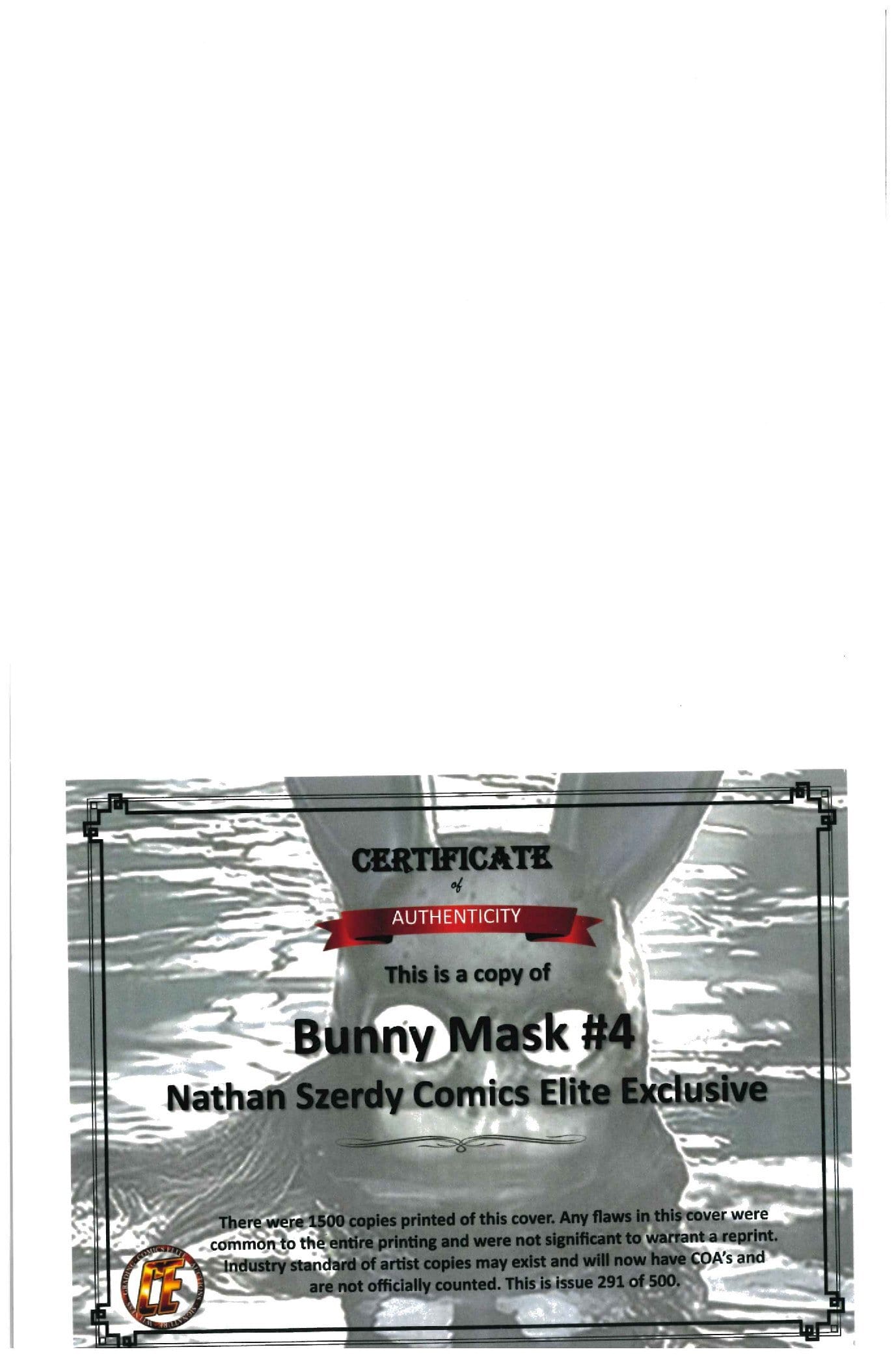 Bunny Mask #4 certificate of authenticity