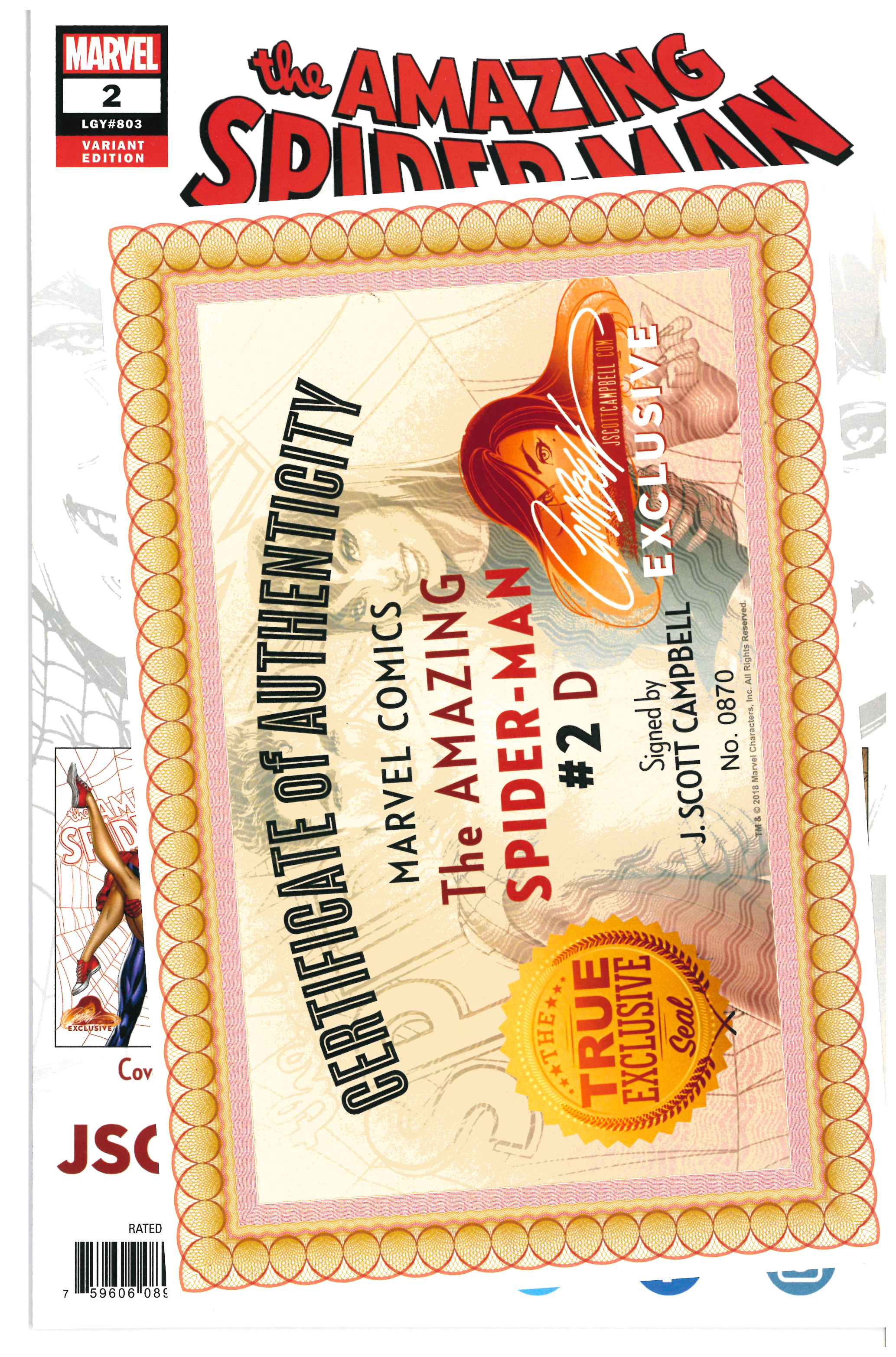 Amazing Spider-Man #2 | Signed by J. Scott Campbell Certificate of Authenticity