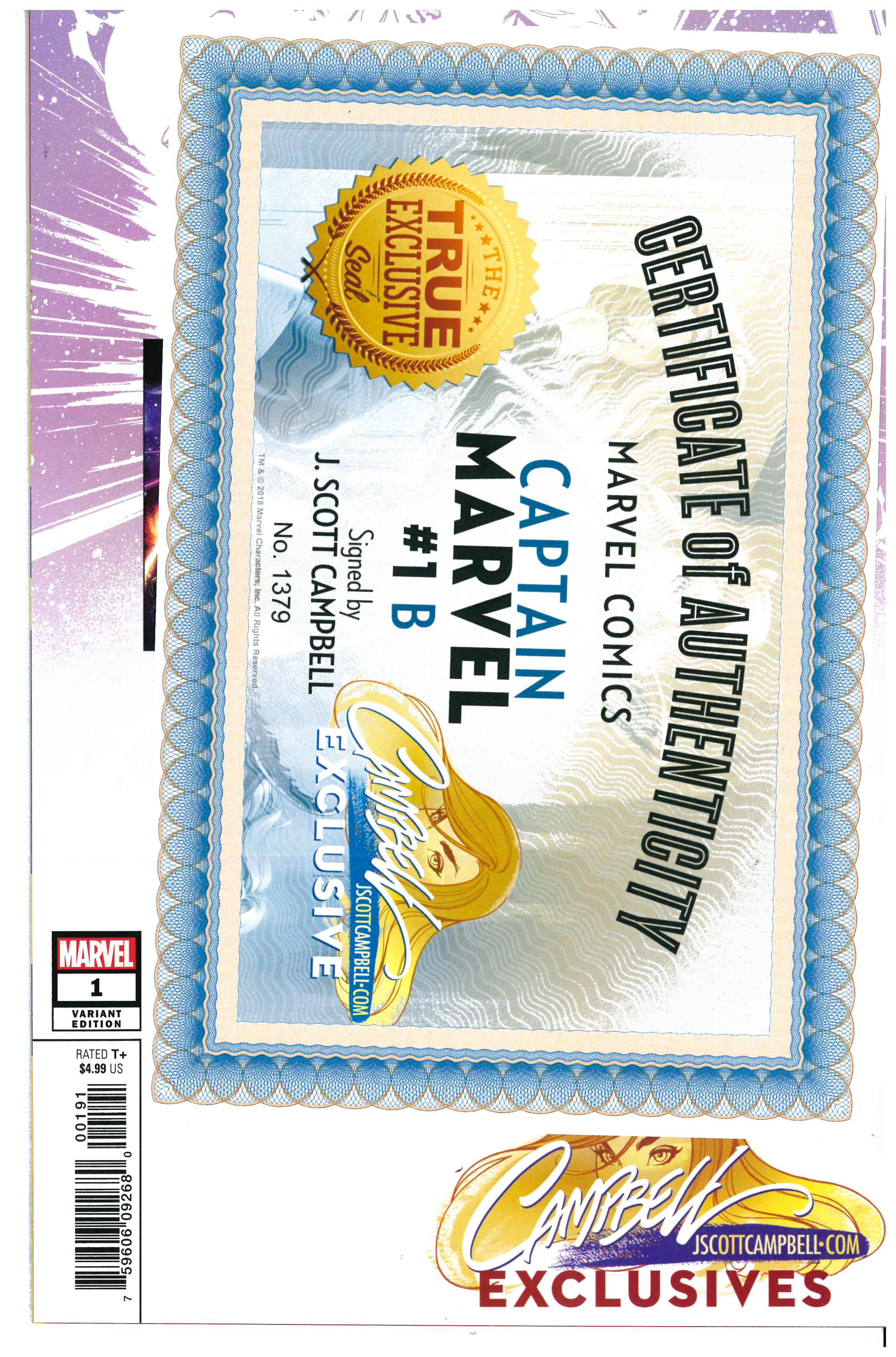 Captain Marvel #1 | Signed by J. Scott Campbell Certificate of Authenticity