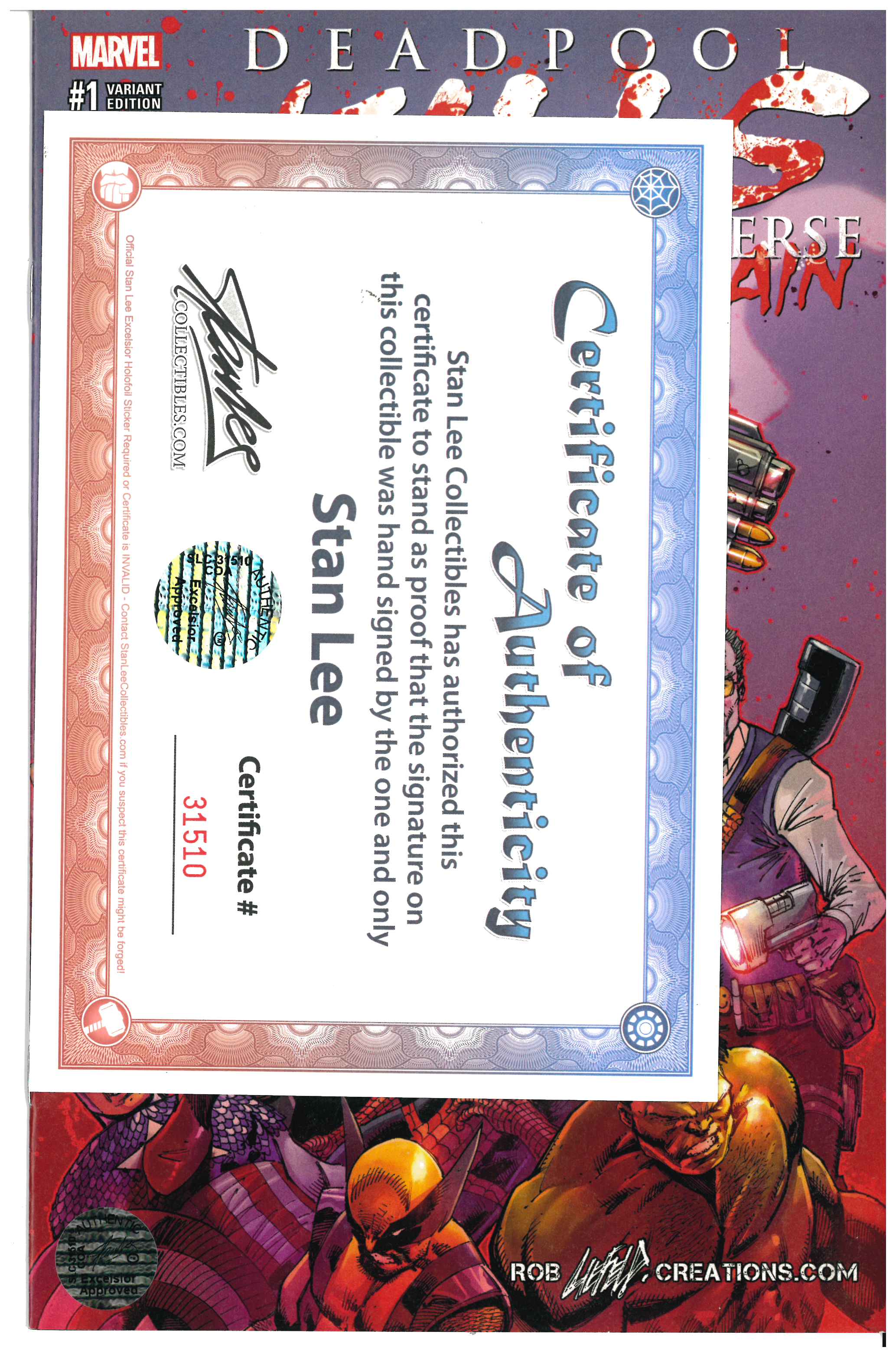 Deadpool Kills The Marvel Universe Again #1 | Signed by Stan Lee & Rob Liefeld Certificate of Authenticity
