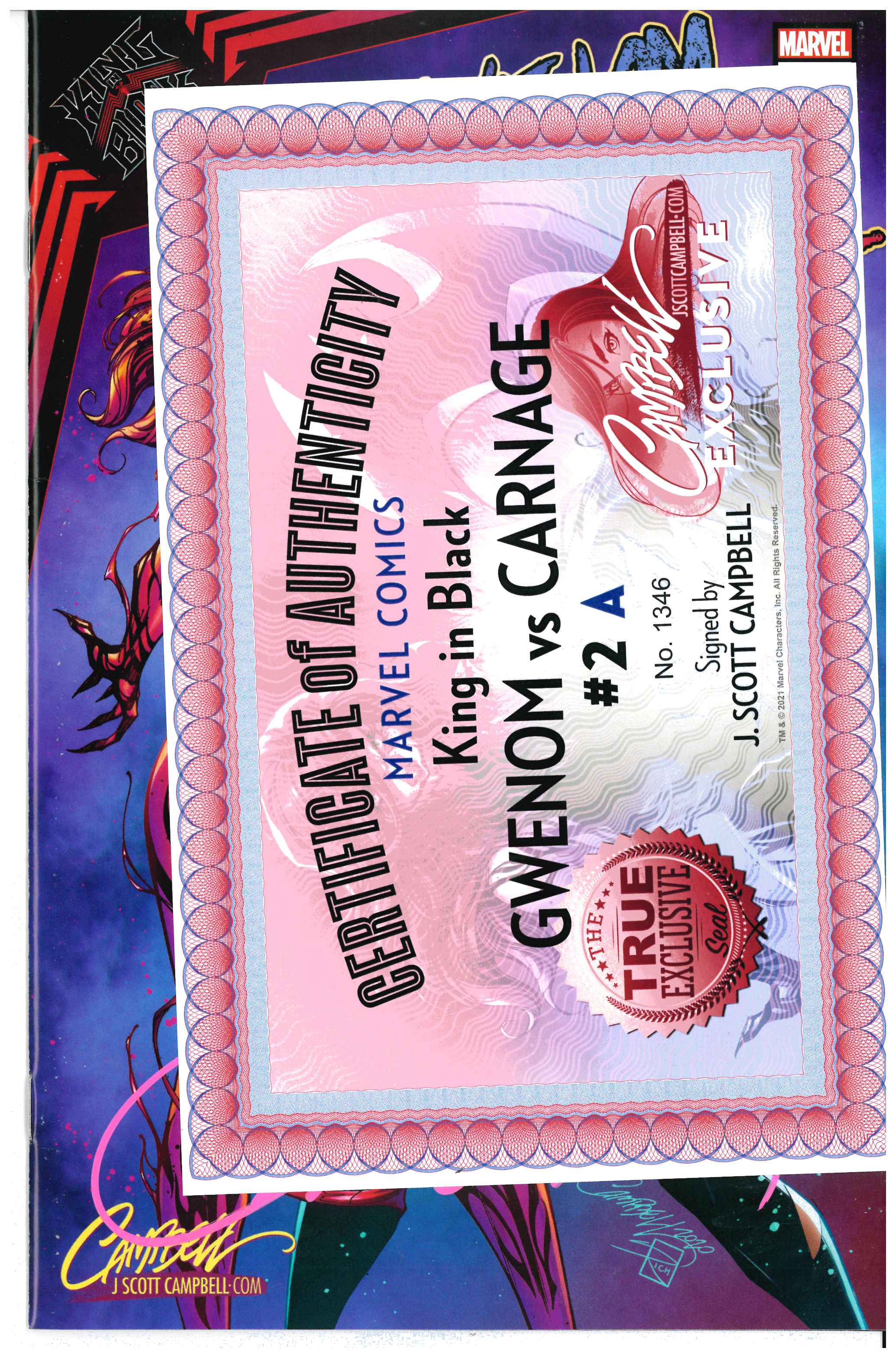 King in Black: Gwenom Vs Carnage #2 | Signed by J. Scott Campbell Certificate of Authenticity
