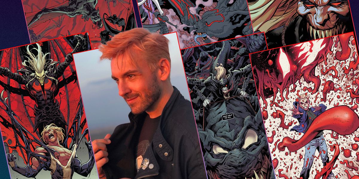 Donny Cates vor einem Hintergrund voller Comics