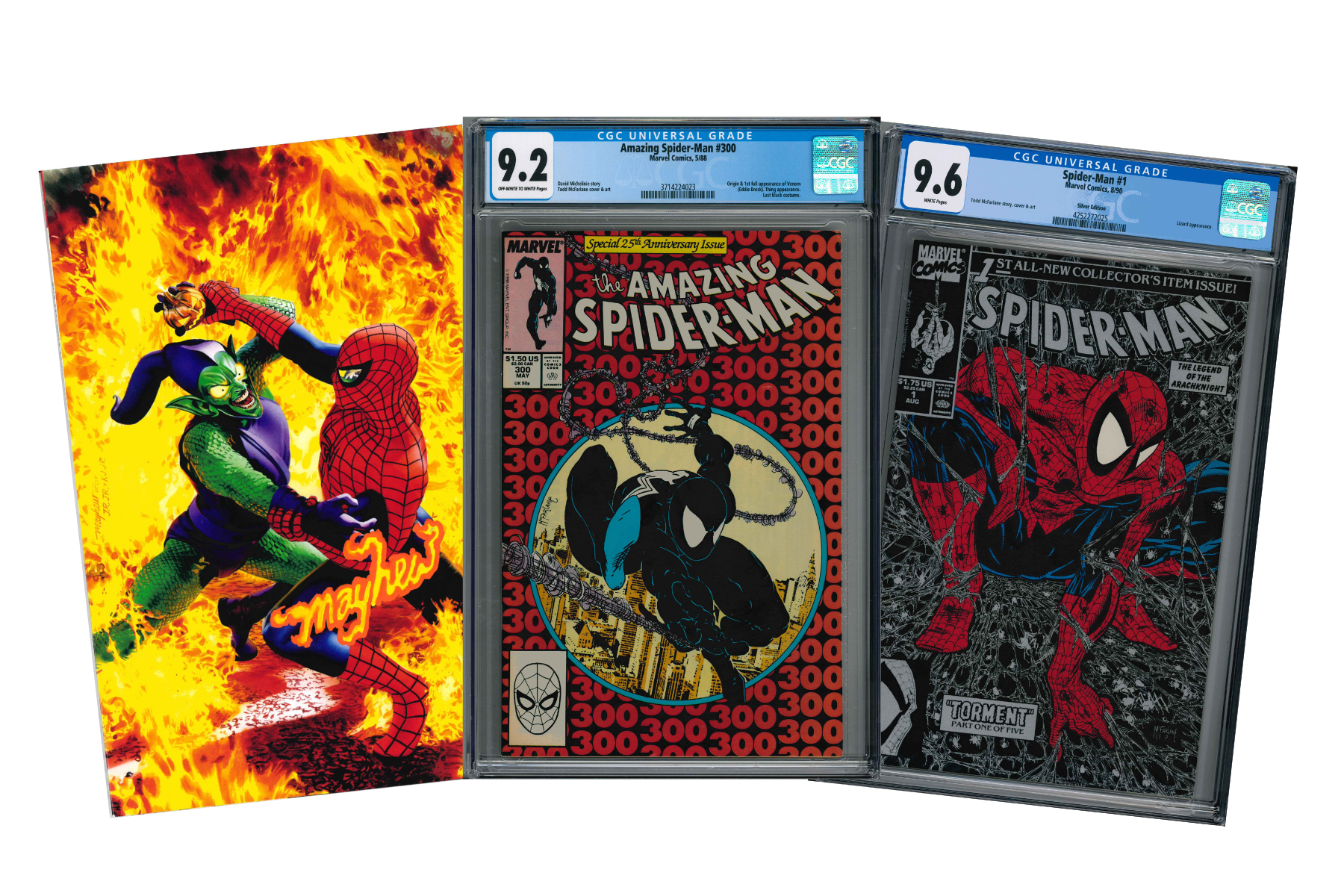 Amazing Spider-Man #300, Spider-Man #1, Amazing Spider-Man #48/850 Signed ny Mike Mayhew