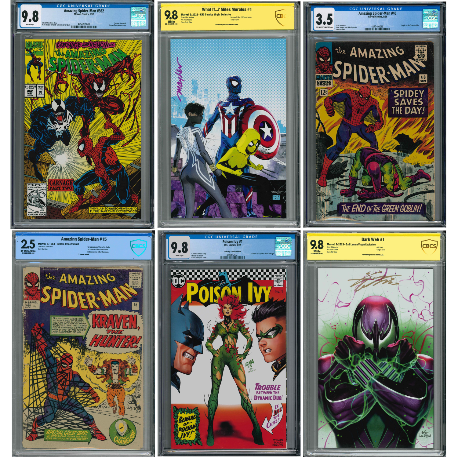 Graded Comics: ASM #362. What If, ASM #40, ASM #15, Poison Ivy #1 & Dark Web #1