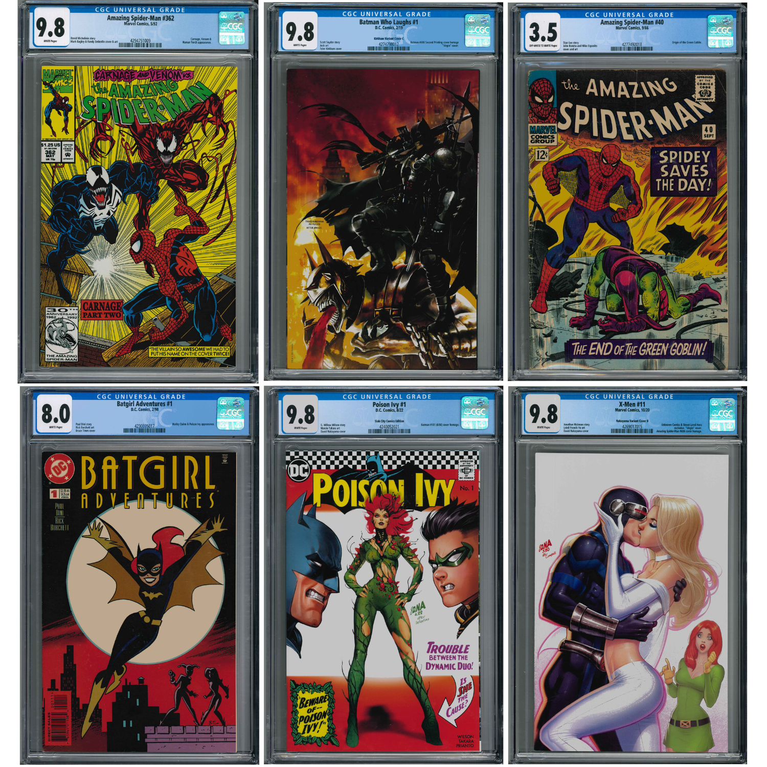 Graded Comics: ASM #362. Batman Whow Laughs #1, ASM #40, Batgirl #1, Poison Ivy #1 & X-Men #1