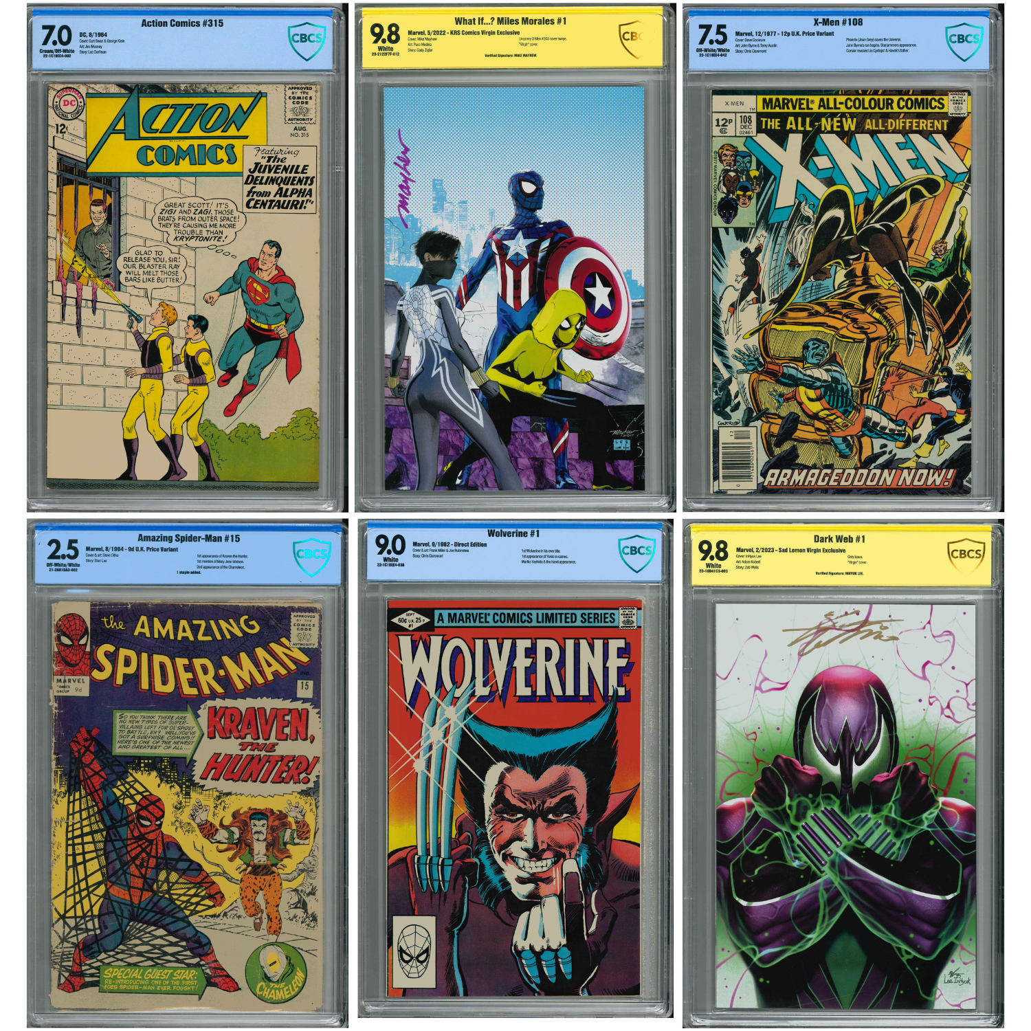 Graded Comics: Action Comics #315. What If, X-Men #108, ASM #15, Wolverine #1 & Dark Web #1