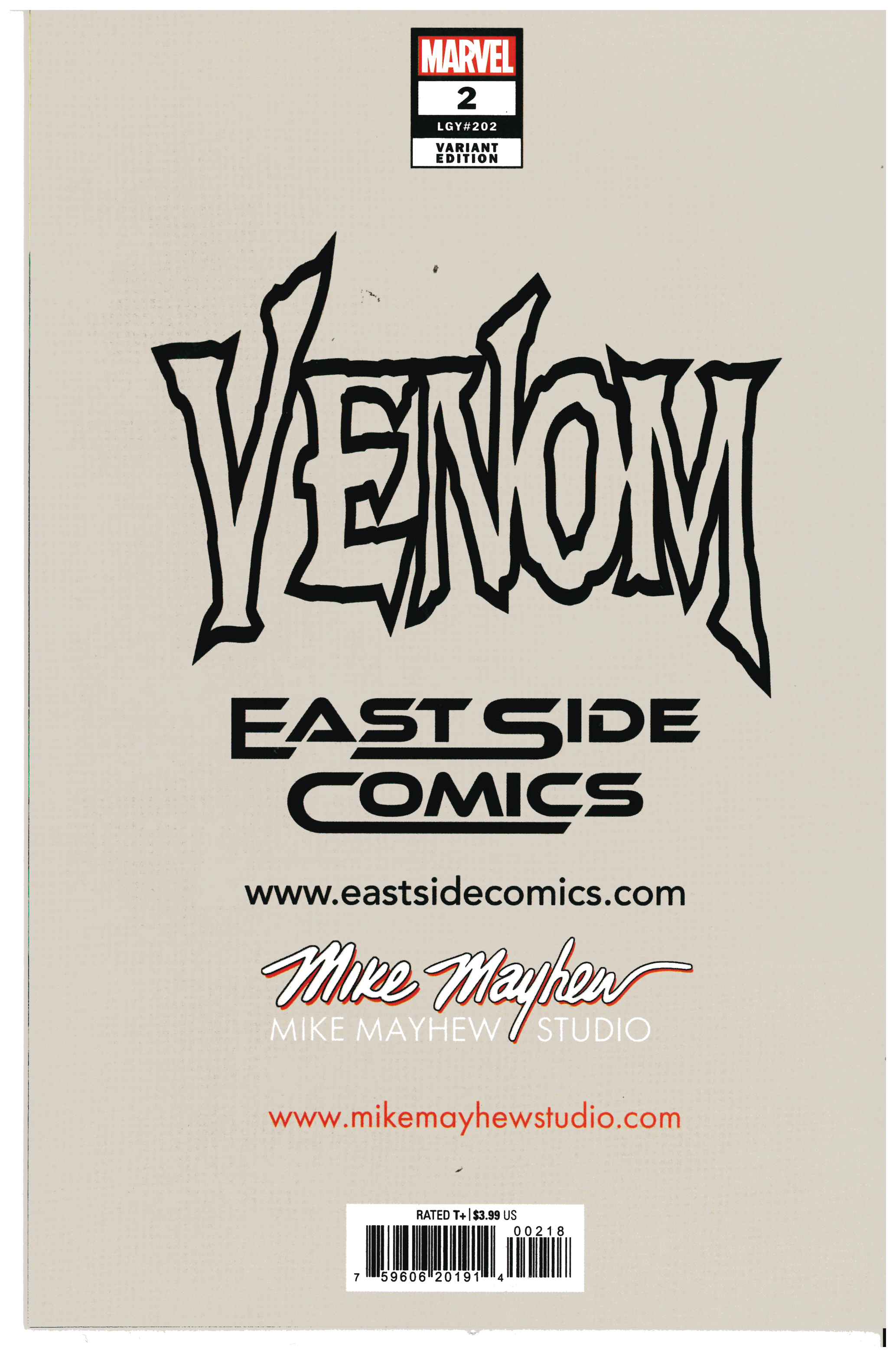 Venom #2 | Signed by Mike Mayhew backside