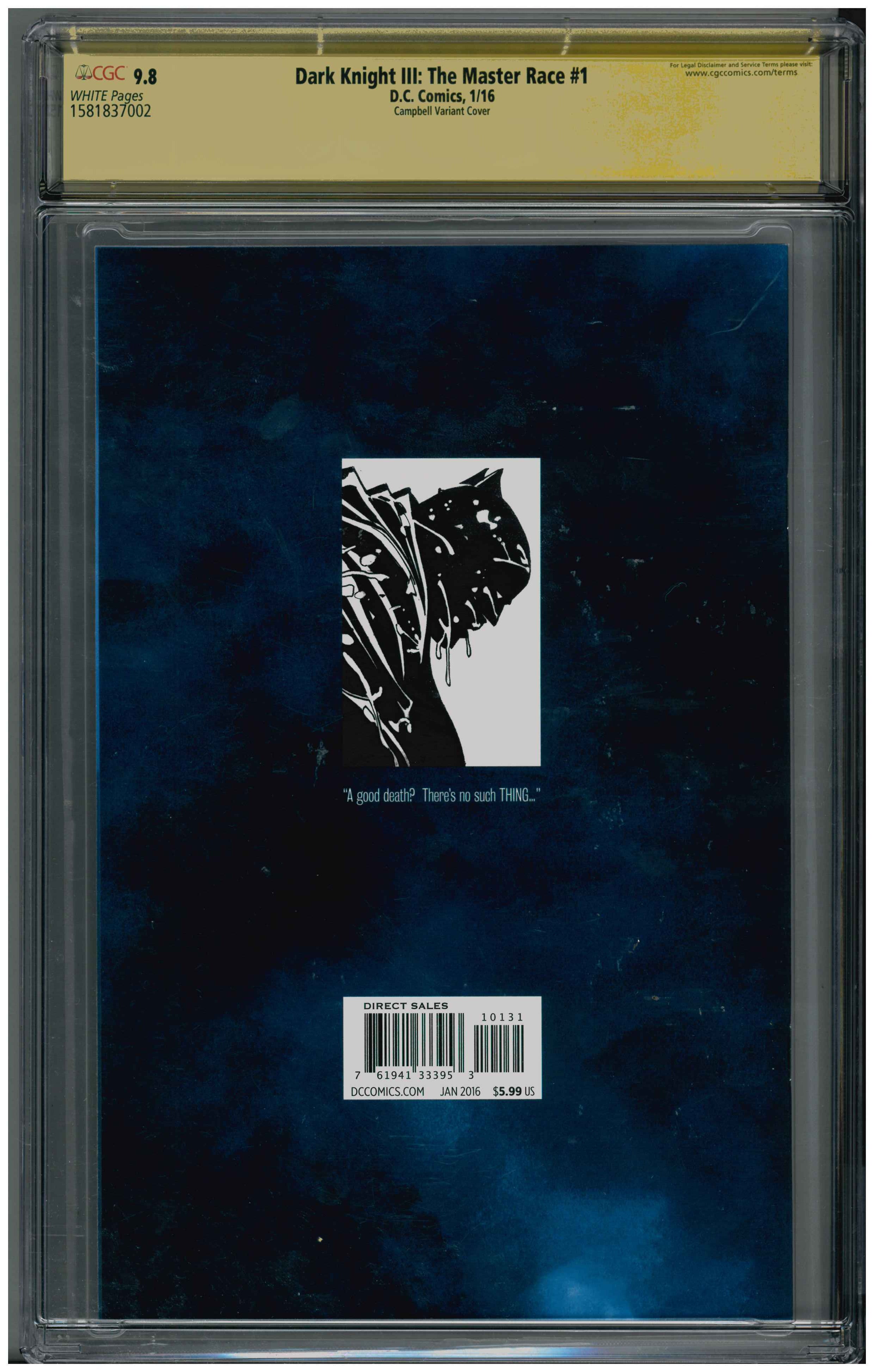 Dark Knight III: The Master Race #1 | Signed by Campbell backside