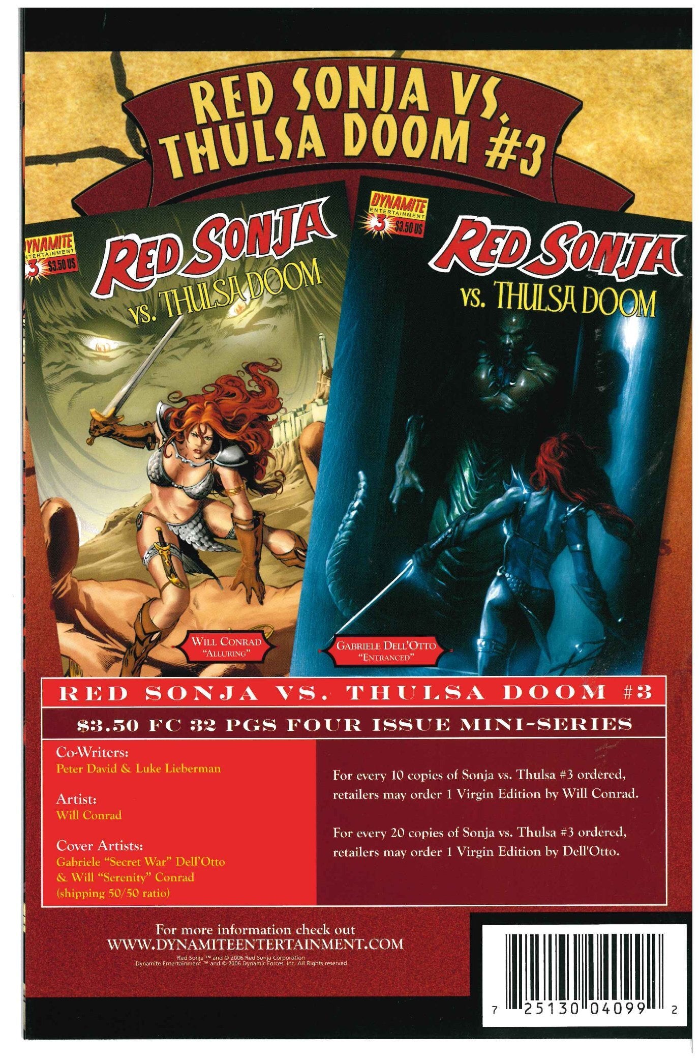 Red Sonja vs. Thulsa Doom #2 backside