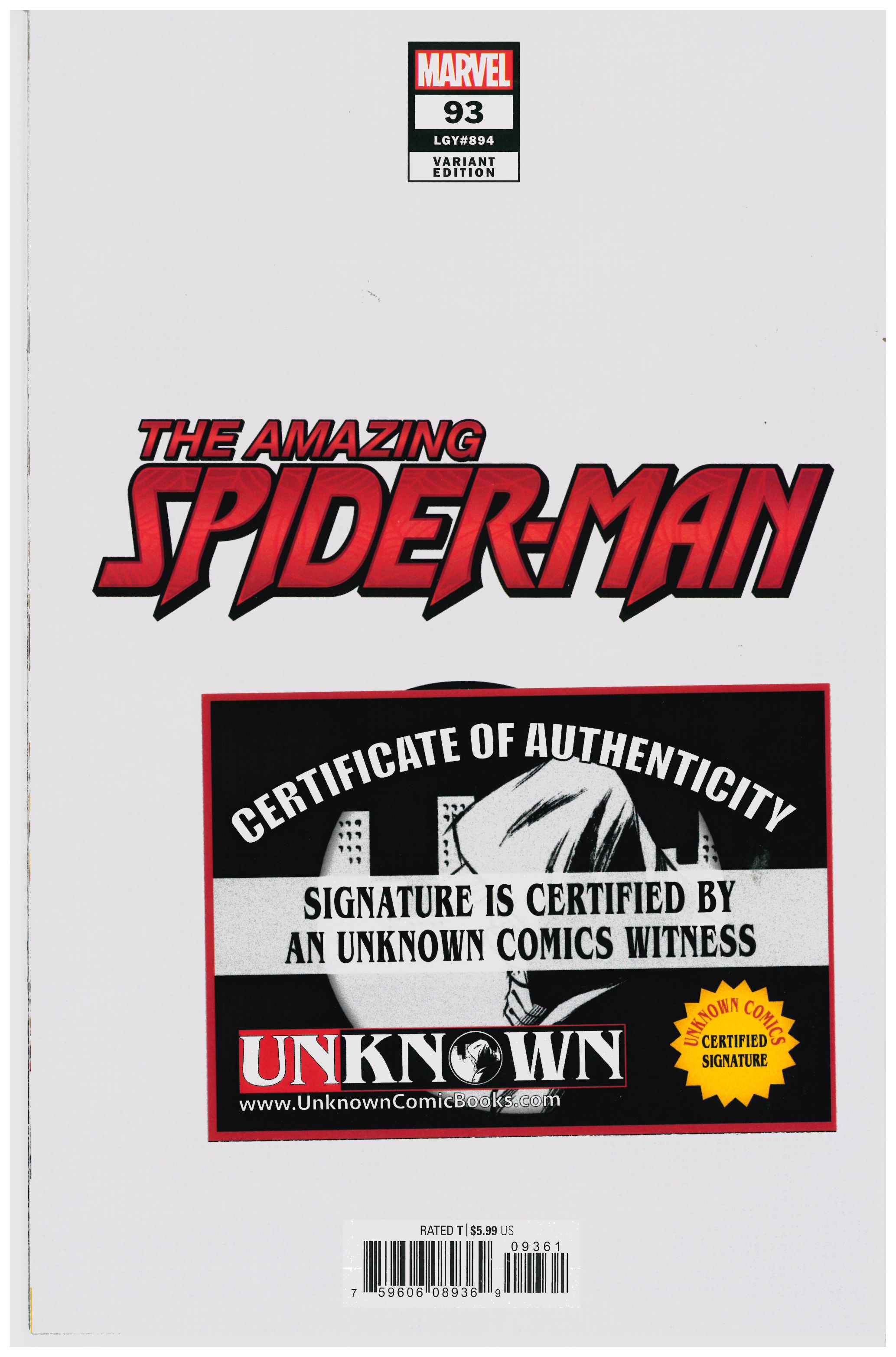 Amazing Spider-Man #93 | Signed by Tyler Kirkham Certificate of Authenticity