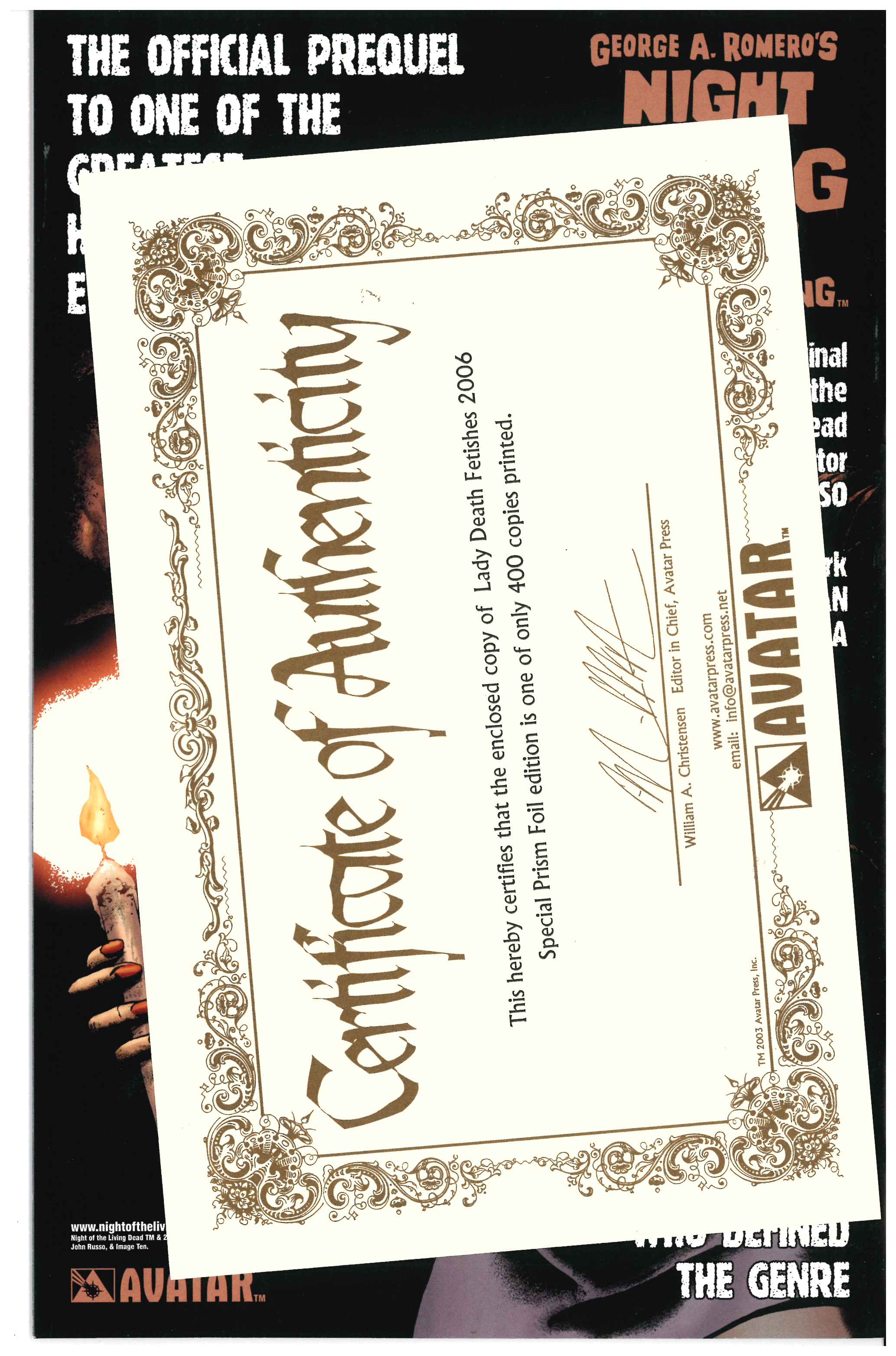 Lady Death: Fetishes #0 Certificate of Authenticity